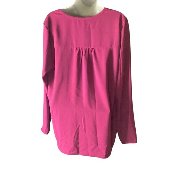 Pleione Womens' Long Sleeve Blouse Size L Magenta Polyester V-Neck Front Pocket - Picture 2 of 14